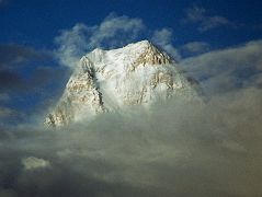 14 Gasherbrum IV Summit Peaks Out Of Clouds At Sunset From Goro II